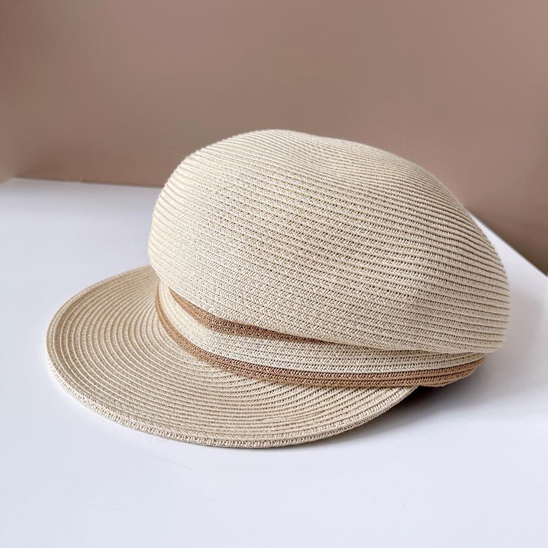 Japanese contrasting color striped newsboy hat female summer sun protection shadingstraw hat original Suefeng cap simple navycap
