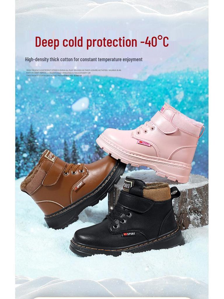 Waterdichte Jongens Martin Boots - Nieuwe Warme, Antislip, Velours Gevoerde Katoenen Schoenen voor Middelgrote en Grote Kinderen.