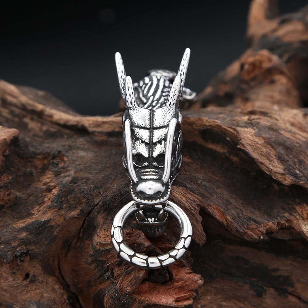Punk Vintage Stainless Steel Dragon Head Pendant Necklaces for Man Silver Color  Animal Necklace Amulet Jewelry