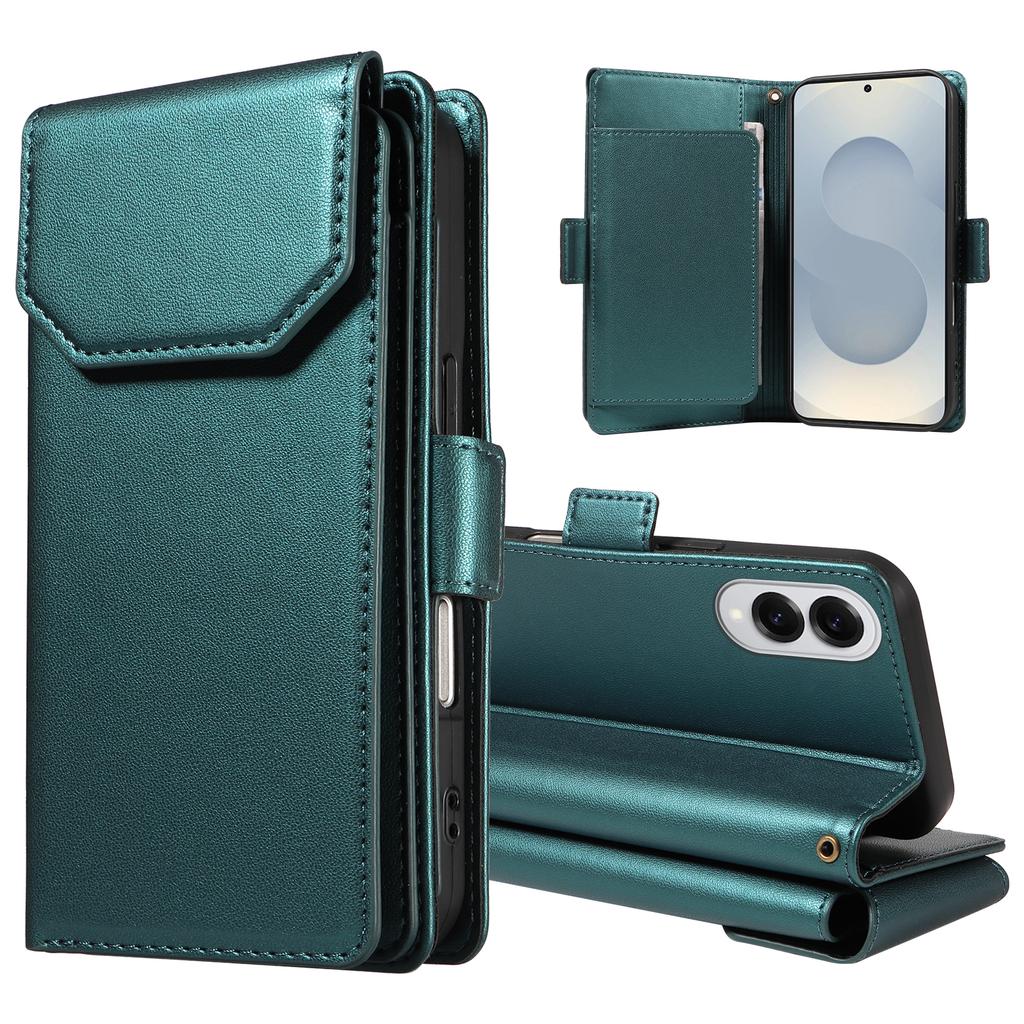 For Samsung Galaxy S25 Edge Case with Multi-Card Holder and Strap PU Leather Phone Cover Stand