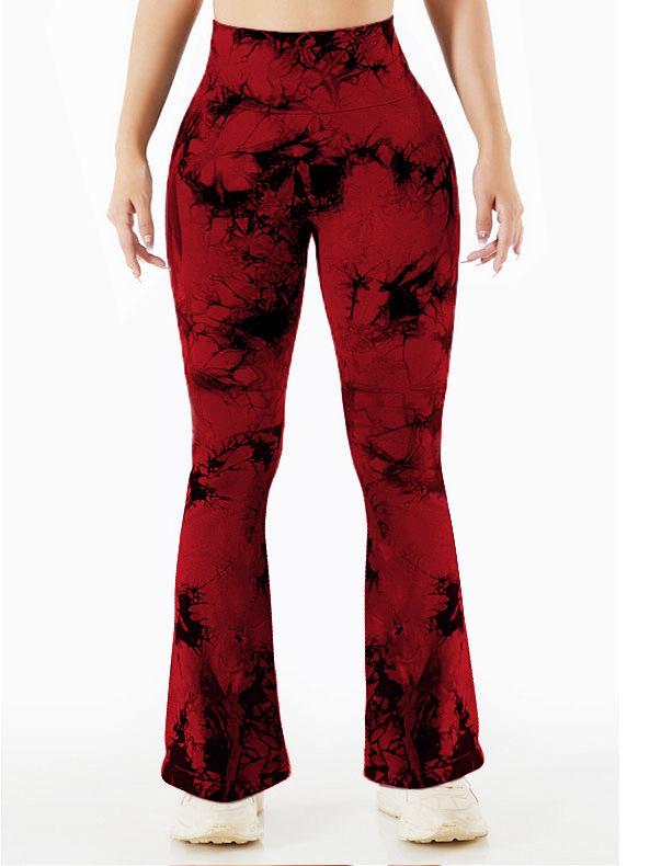 Damen High-Waist Batik Schlag-Yoga-Hose - Pfirsich Po, Atmungsaktiv, Schlankmachend, Weitbeinige Fitness-Tights