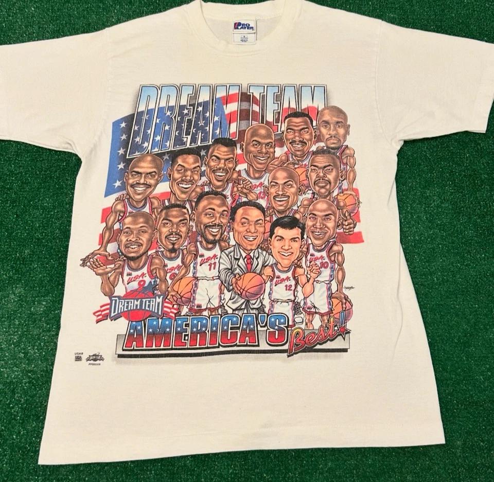 Vintage 90s Dream Team NBA Olympics Cartoon Caricature VTG Shirt Mens Medium XL