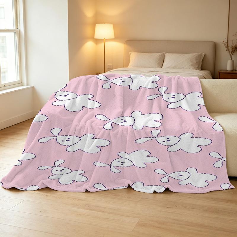 Rabbit Series Flannel Fleece Throw Blanket - Soft Warm, Machine Washable, Cute Cozy Blanket for Home, Office Naps, Christmas, Halloween, Better Sleep