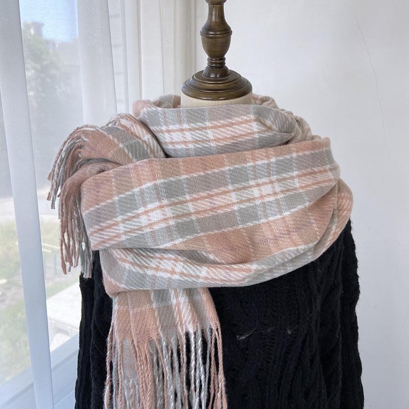 Plaid Scarf Women's Autumn and Winter New Thickened Imitation Cashmere Scarf Fashion Fringed Warm Shawl