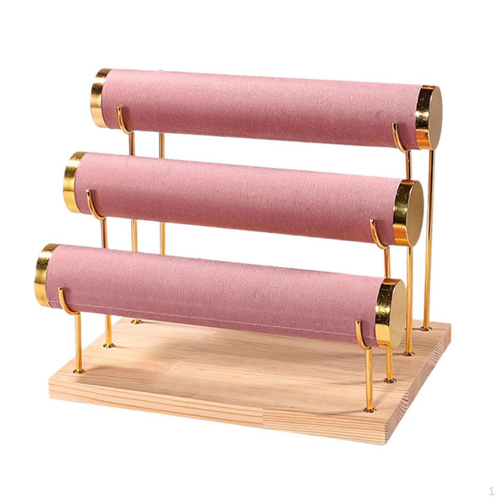 3 Tiers Bracelet Holder Jewelry Storage Wood Base Gift Wristwatch Rack Watch Display Stand for