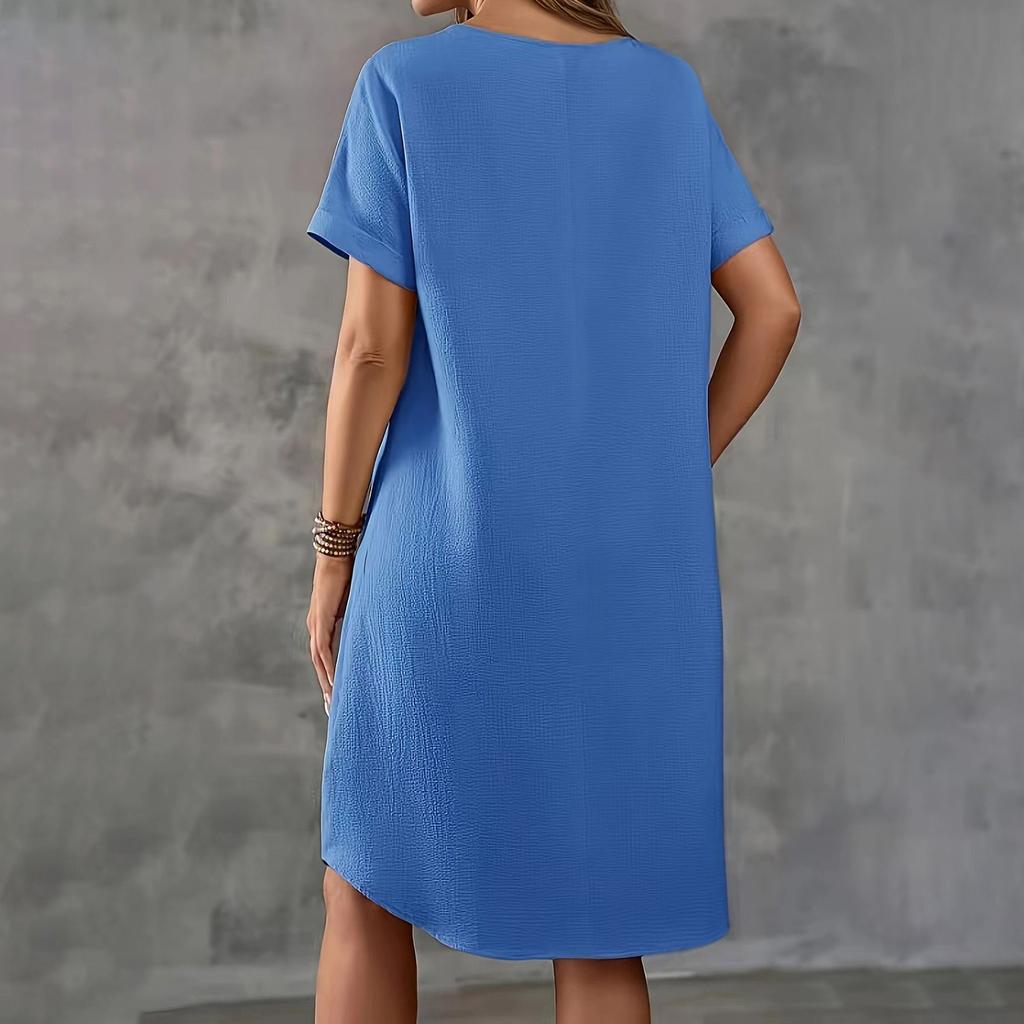 Women's Summer Casual Solid Color Round Neck Short Sleeve Mid-length Loose Dress