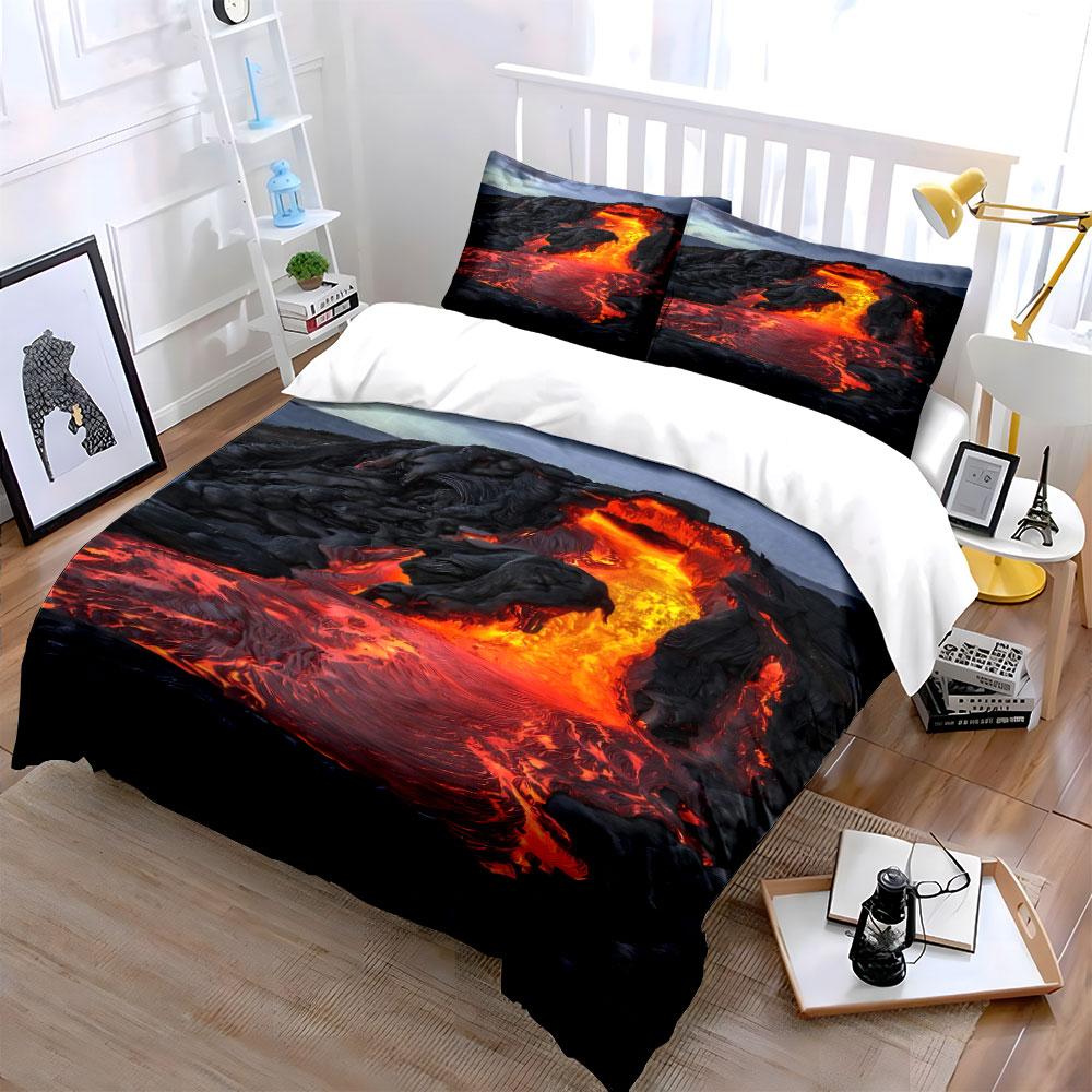 Lava flowing on rocks. Bedding sets Duvet cover sets Duvet covers Pillowcases(1*Duvet Cover 2*Pillowcases without duvet insert)