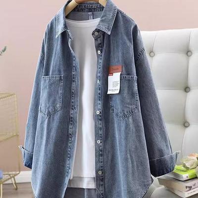 Spring 2024 Loose Fit Mid-Length Denim Shirt Jacket - Long-Sleeve, Casual Single-Breasted Design