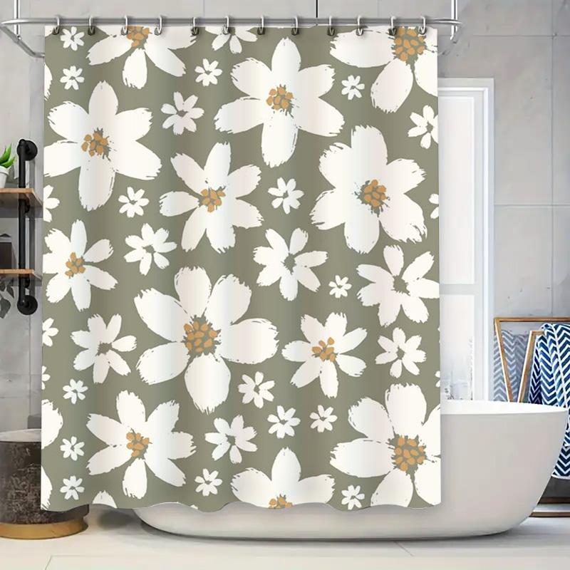 

Vintage Floral Shower Curtain Modern Decor With White Olive Green Flowers Polyester Fabric For Home Bathroom W60H190(CM)-1 Pcs