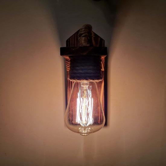 Rope Wall Lamp with Wooden Base Decorative E27 Urban Retro Style with Bulb