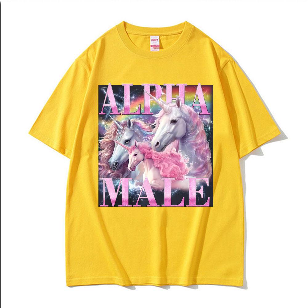Alpha Male Rainbow Unicorn Funny Printed TShirt Men Women Oversized High Quality Classic T-Shirt Vintage Cotton Comfort T Shirts