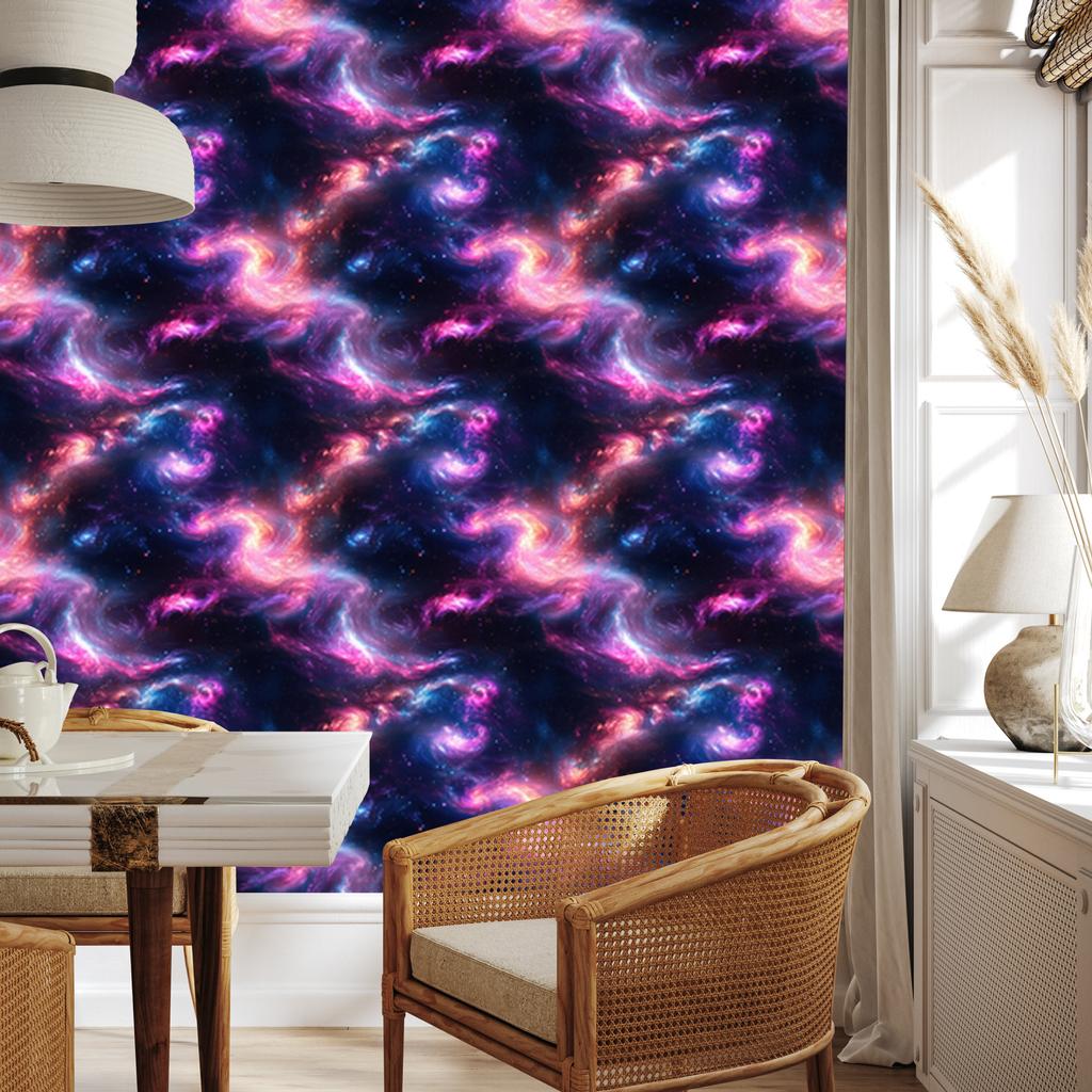 Watercolor Galaxy Wallpaper, Navy Blue and Purple, Purple Background, 50x1000