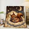 Squirrel Dreams Under Moonlight Blanket Flannel Blanket for Bed, Sofa, Camping, Hiking, Picnic Essentials, Gift for Family Fan Gifts