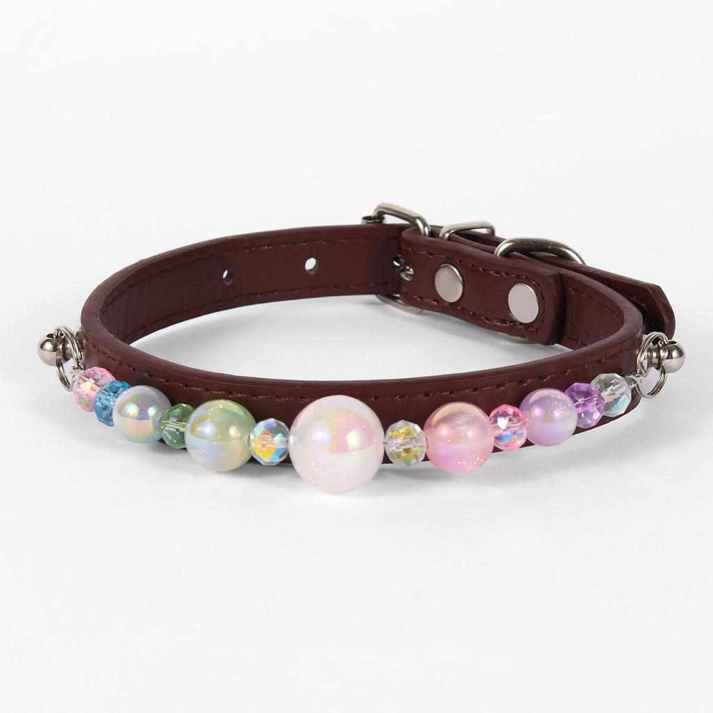 Adjustable Pearl-Decorated Microfiber Pet Collar for Dogs and Cats