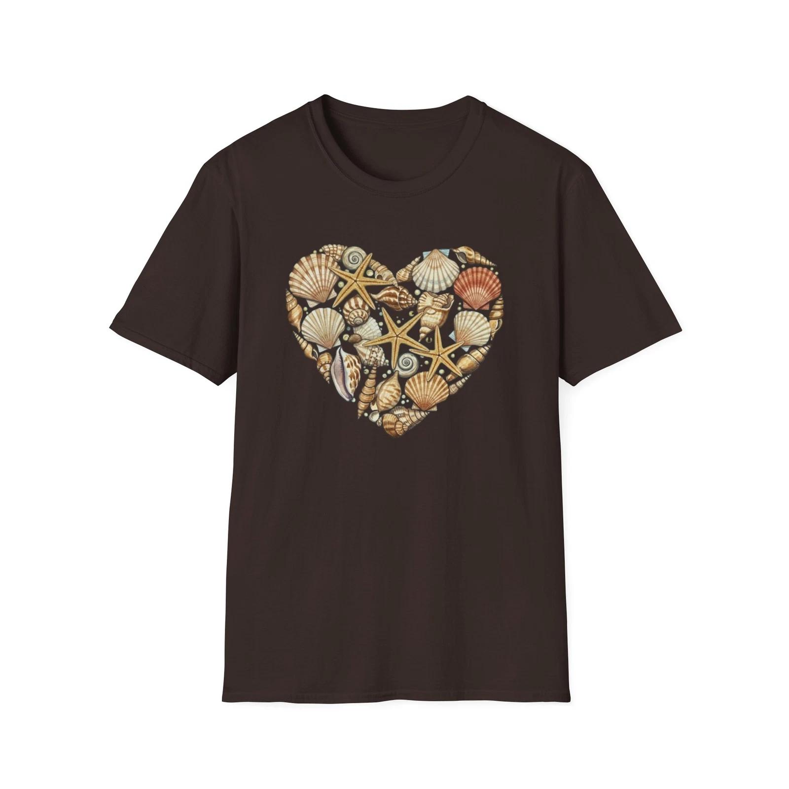 

Sea Shell Heart T shirt, Beach Tee, Ocean Lover Shirt, Summer Vacation Shirt S