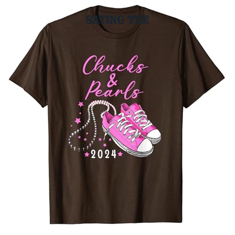 

Chucks and Pearls 2024 Kamala Harris for President 47th T-Shirt Women s Fashion Feminism Short Sleeve Campaign Tee Feminist Gift XS