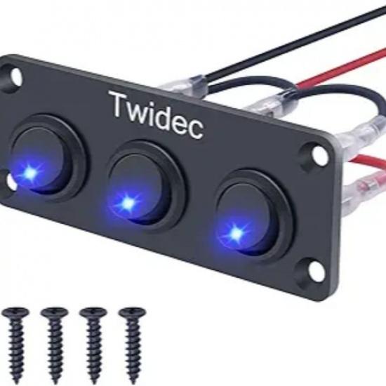 3 Gang Rocker Toggle Switch Panel with 12V DC Round Dot Lighted 20A 3 P ON