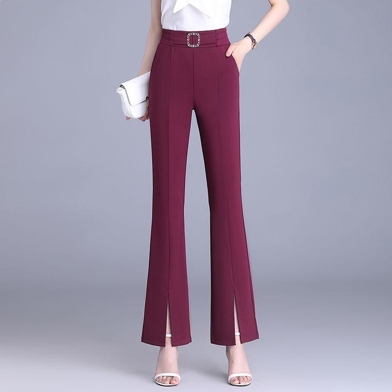 Women's High-Waisted Split Flare Suit Pants - Slimming, Casual, Versatile, Draping, Elastic Waist, Wide-Leg Design