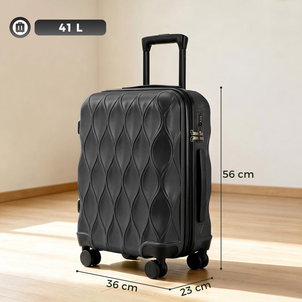 22Inch 56cm 41L Suitcase, ABS Hard Shell Carry On Luggage, Black
