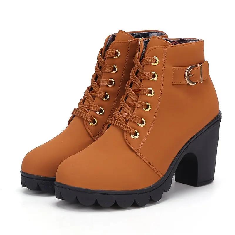 Fashion Spring Winter Women Pumps Boots High Quality Lace-up European Ladies Shoes PU High Heels Boots Fast Delivery