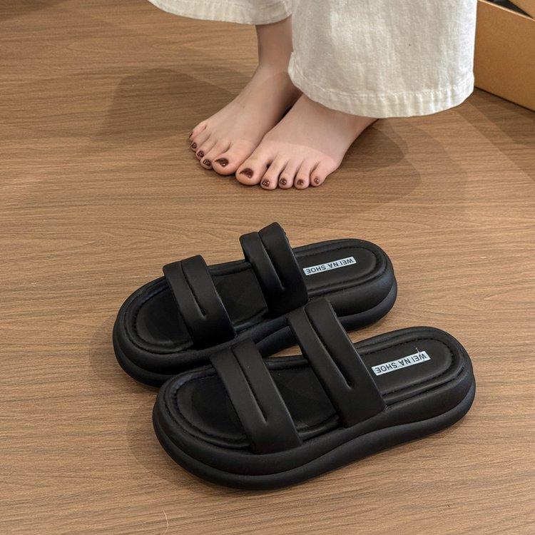 

Muffin thick-soled cool slippers women s summer wear 2025 new casual fashion beach sandals high-end one-word drag 35 чёрный