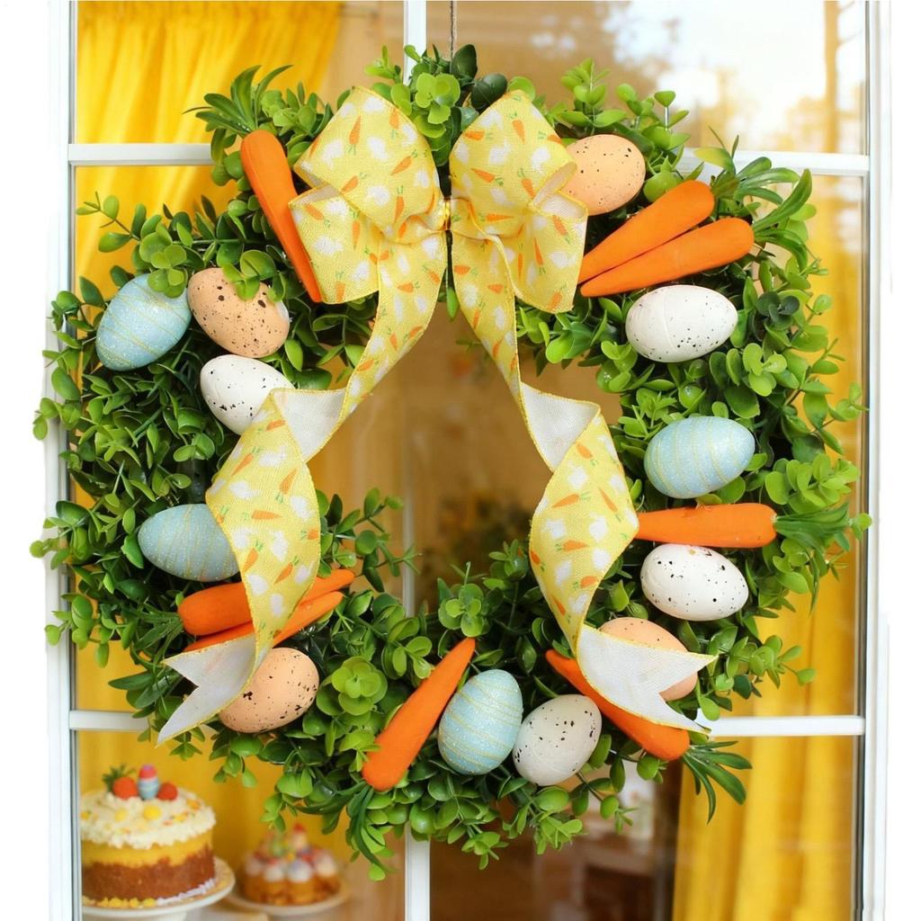 Easter Wreath Handmade Cute Egg Carrot Design Festive Garland Front Door Wreath for home wall door and window decorations