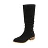 Pleated thick heel pointed but knee boots women's autumn suede large size stacking boots