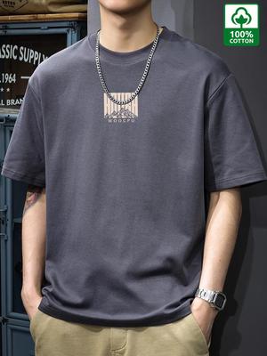 Men's 100% Cotton Fashion Casual Sports Loose Fit Plus Size Unique Letter Printed Round Neck Short Sleeved T-shirt Top