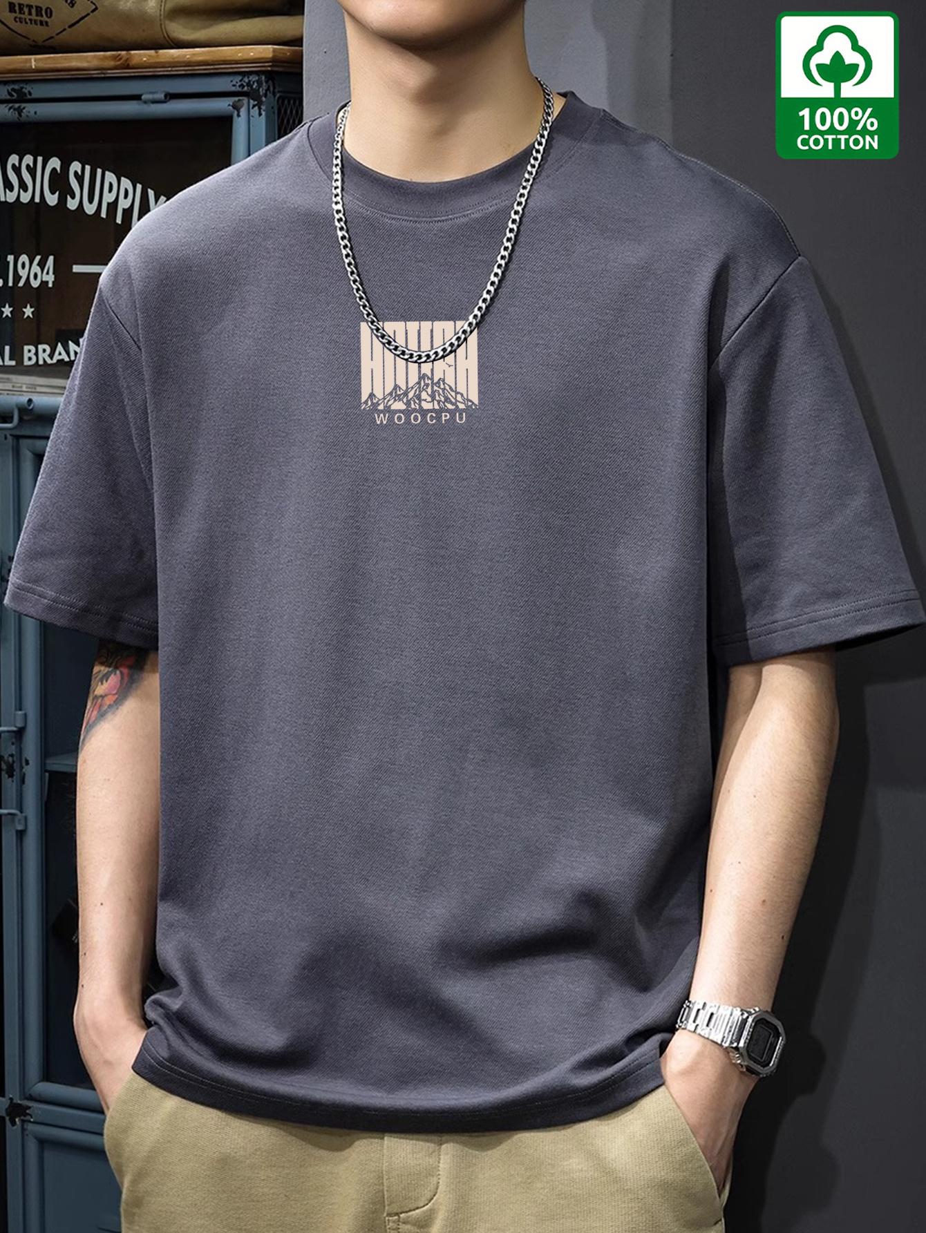 

Men s 100% cotton fashion casual sports loose fit plus size unique letter printed round neck short sleeved T-shirt top S разноцветный