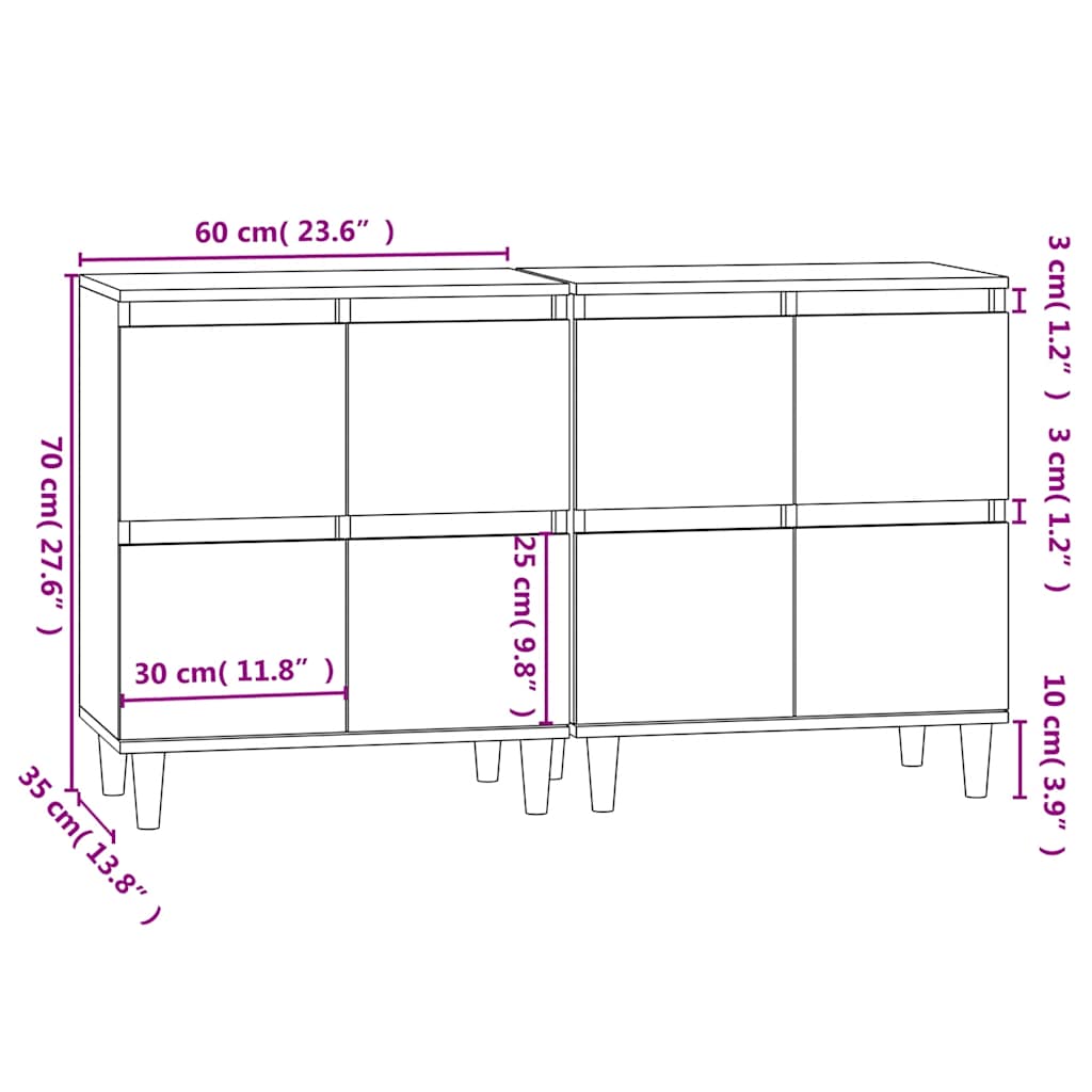 Sideboards 2 pcs Smoked Oak 60 x 35 x 70 cm Engineered Wood