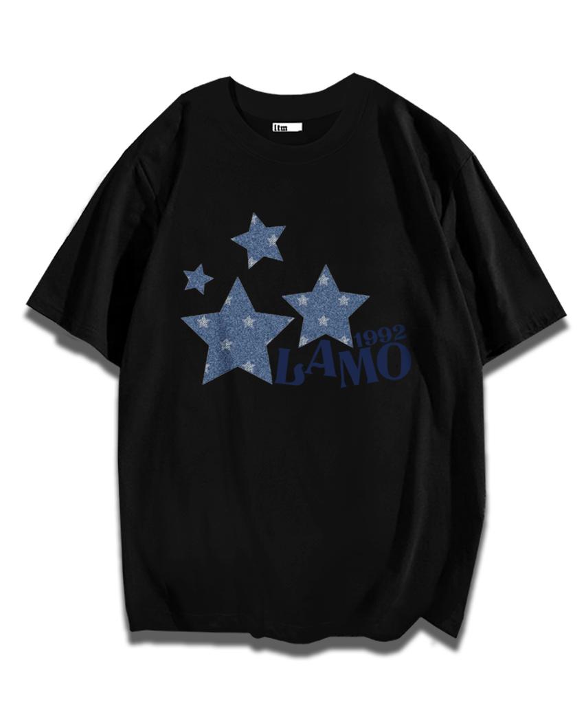 LIKE THE MOST Pattern Star Lamo Oversized Short Sleeve T-Shirt_Black