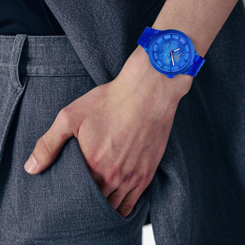 SWATCH COLORS OF JOY series quartz movement 30 meters pink men's 47mm 47*44.8mm blue dial biosource material case biosource material strap SB05N116