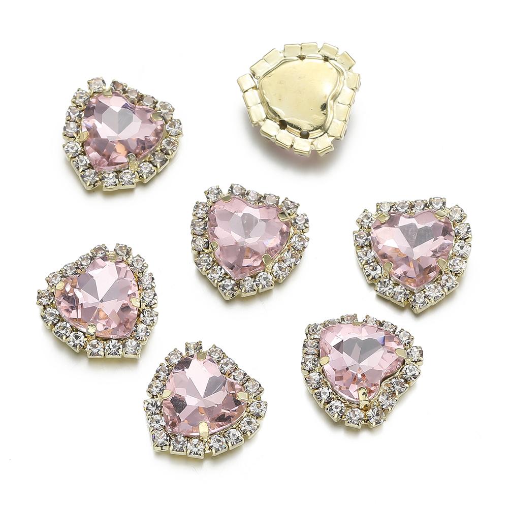 10Pcs/lot 14x15MM Metal Heart Rhinestones Acrylic Sewing Accessories DIY Clothing Hair Accessories Decorative Jewelry