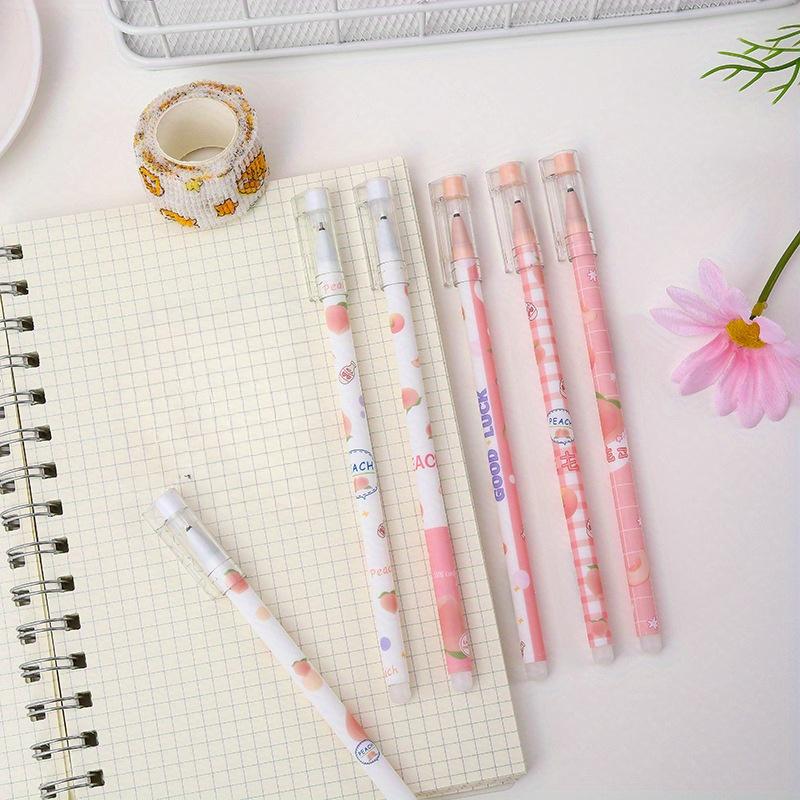 Back To School Season 144Pcs 0.5mm Creative Pink Peach Pattern Black Straight Pole Neutral Pen, Smooth Writing Signature Pen Office Stationery, Exam S