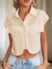 Womens Cotton Cap Sleeve Button Down Crop Blouse Summer Casual Shirt