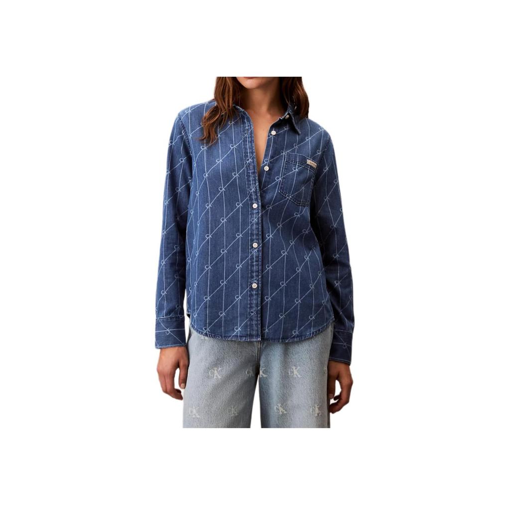 Calvin Klein Casual Comfortable Denim Letter Pointed Collar Long Sleeve Shirt Women shirts 47B702G-U5H
