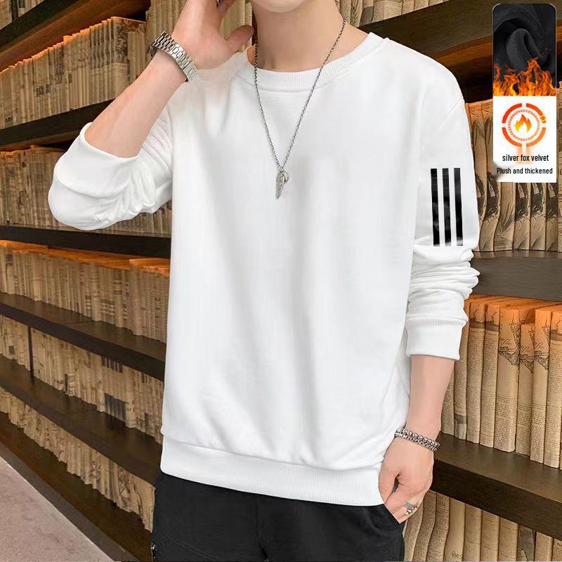 Men’s Casual Fleece-Lined Round Neck Sweatshirt - Autumn/Winter Long Sleeve Pullover