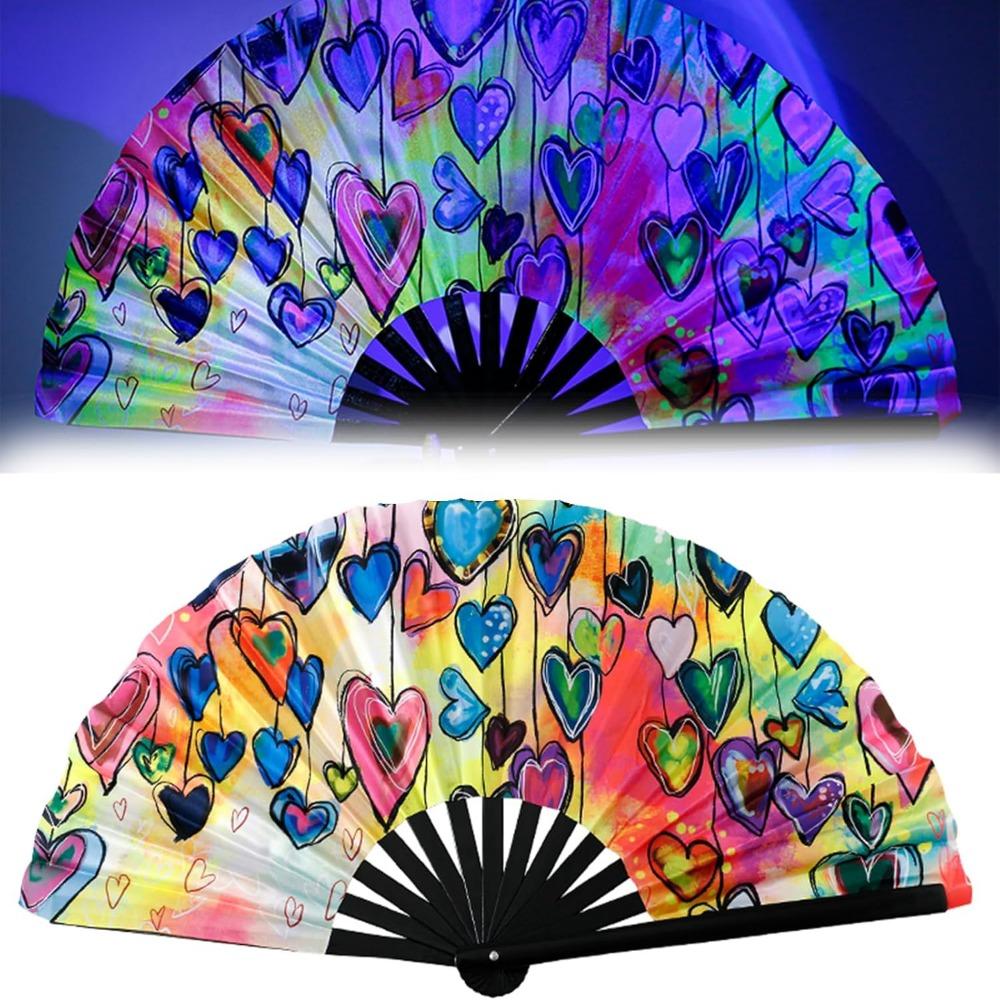 

Складной бамбуковый веер ПВХ Легкий УФ флуоресцентный складной веер Портативный 33 см Красочный светоотражающий веер Сценическое выступление Танец