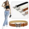 Women PU Leather Belt, Rhinestone Butterfly Buckle Waist Belt, Wide Decorative Belt for Jeans Dresses