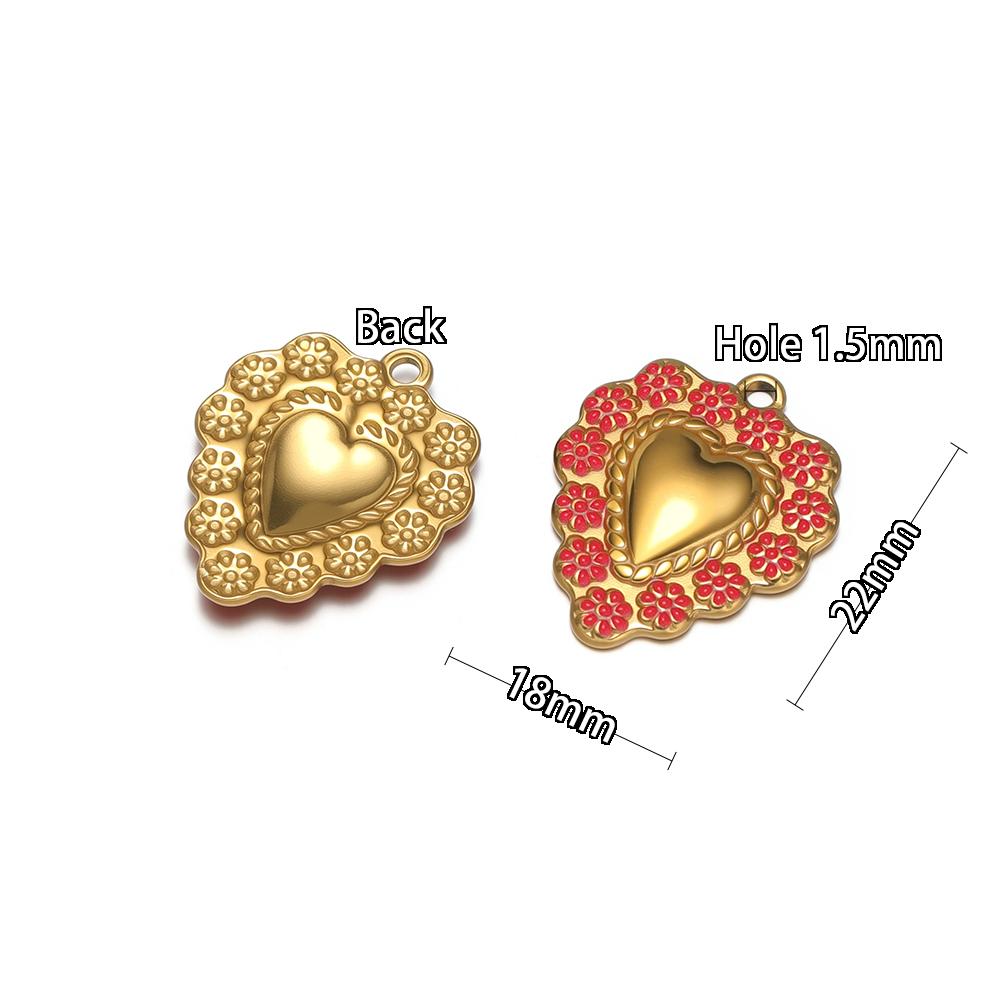 5Pcs Stainless Steel Heart Pendant Enamel Flower Charms DIY Vintage Jewelry Findings Necklace Bracelet Supplies Earrings Making