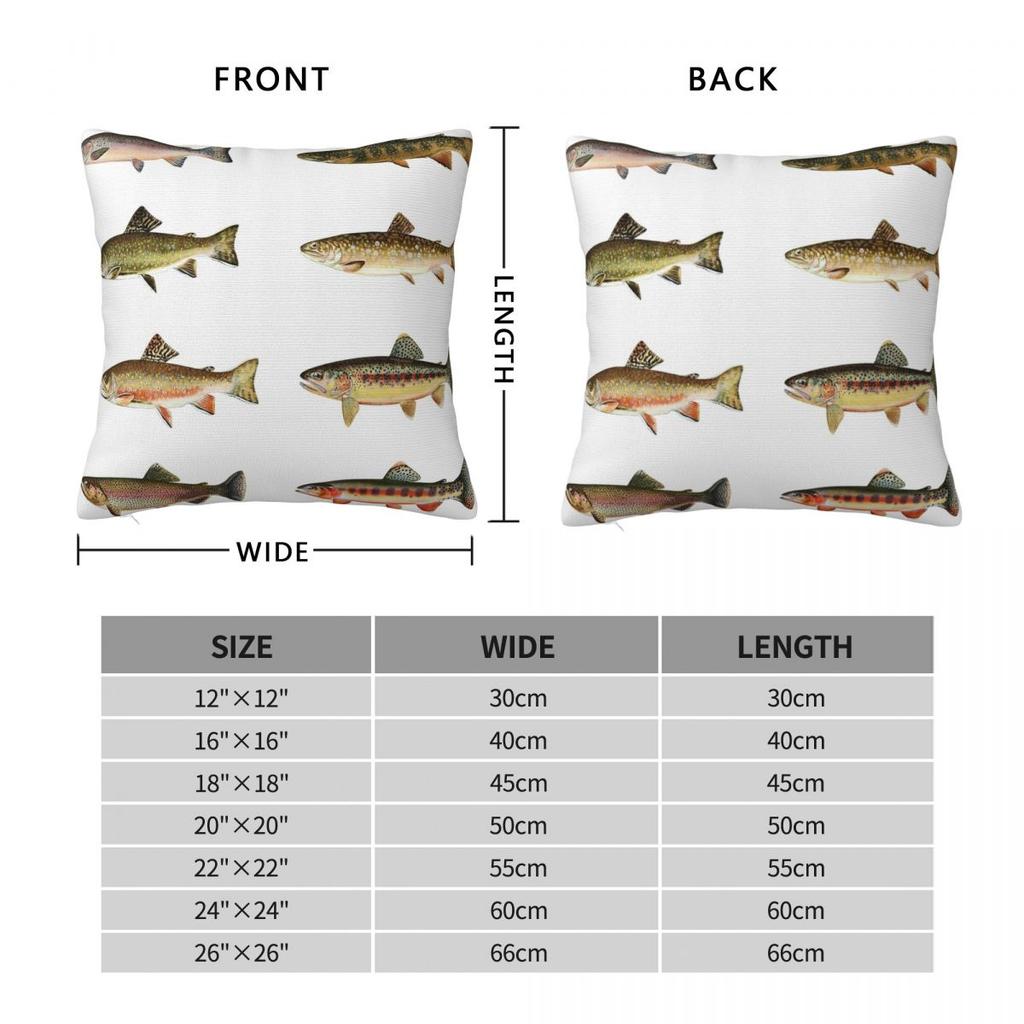 Pillow Cover Vintage Fish Trout Pattern Cushion Cover Cartoon Fishes Pillow Case For Chair Sofa Home Decoration Pillowcases