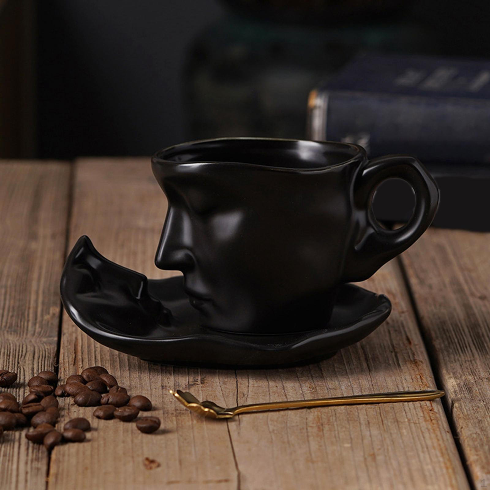 

3D посуда с человеческим лицом, чайная чашка и блюдце, чашки для эспрессо, сок, вода для горячих/холодных напитков чёрный