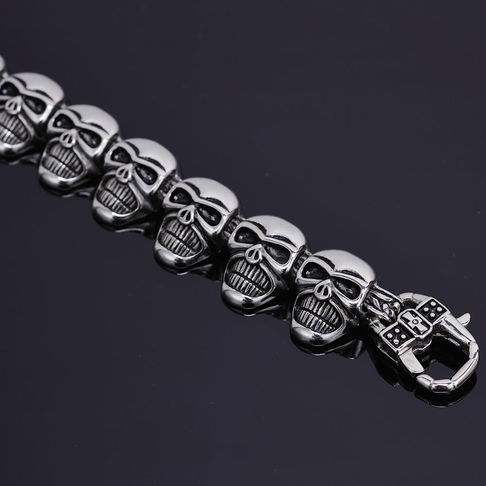 Gotisk helskallehuvuden Kedjearmband för män Punkrock herrarmband Cykelsmycken till hands 316L tillbehör i rostfritt stål