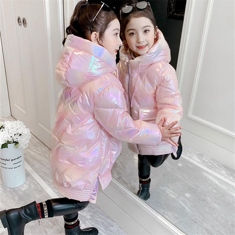 Winter Down Long Jacket for Girls Waterproof Shiny Hooded Coat Children Clothing Kids Parka Snowsuit Outerwear