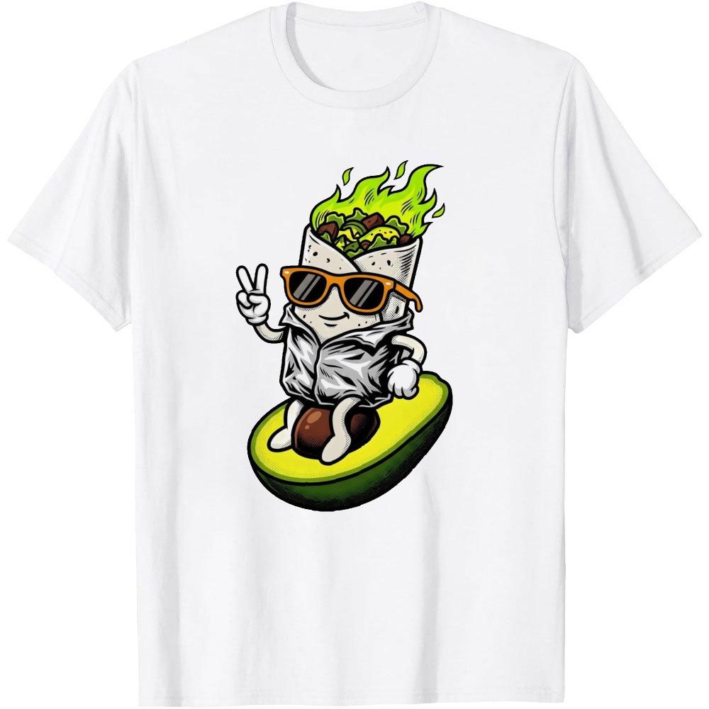 Sunglasses Burrito Riding Avocado Cartoon Graphic Men Summer T Shirt Trendy Street Food Fun Casual Short Sleeve Garment