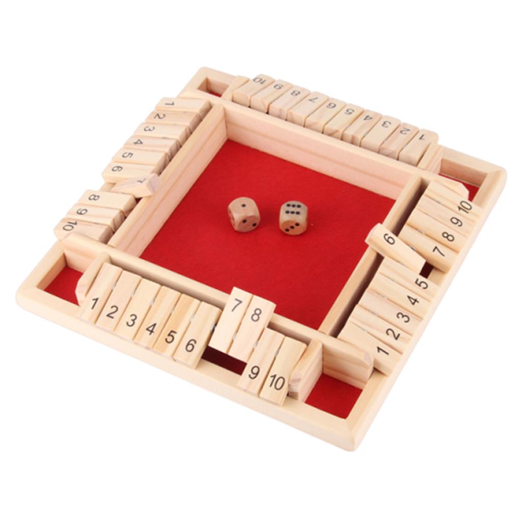 Portable Wooden Shut The Box Dice Board Game 4-Sided Flip Card Classic Wooden Game Educational Puzzle for Families and Parties