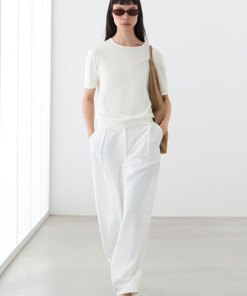Masimodutti Cotton Blend Knit Short Sleeve Sweater