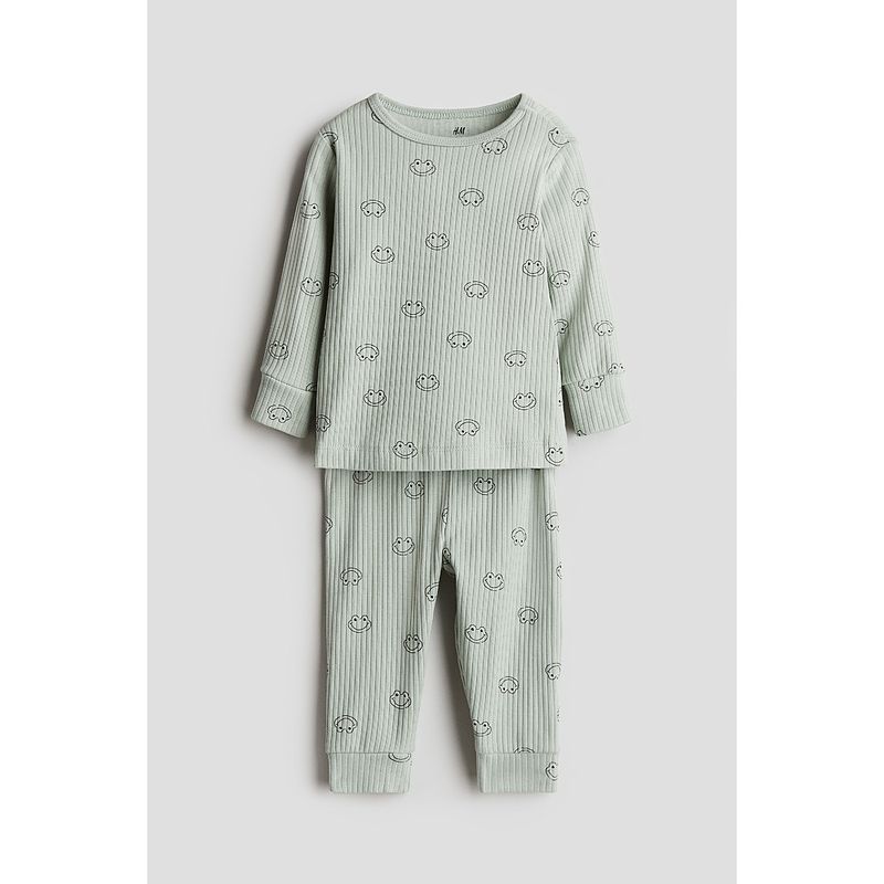 

HM Children s Clothing Baby Boys Suit 2-Piece Autumn Rib Jersey Long Sleeves Top and Trousers 0867135 Light green/Frog 66/48(4-6m)
