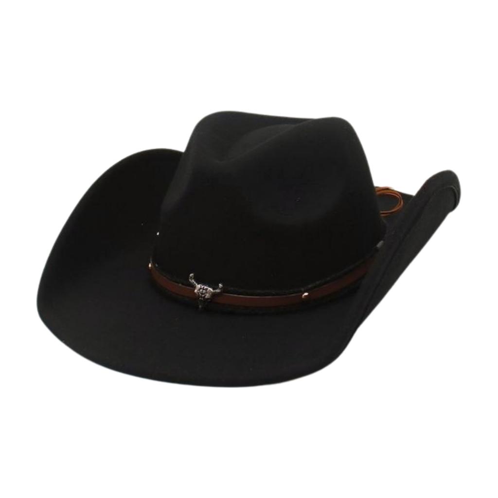 Peach Heart Western Cowboy Upturned Top Hat Ethnic Wind Cow Head Woolen Felt Hat Stage Prop Hat