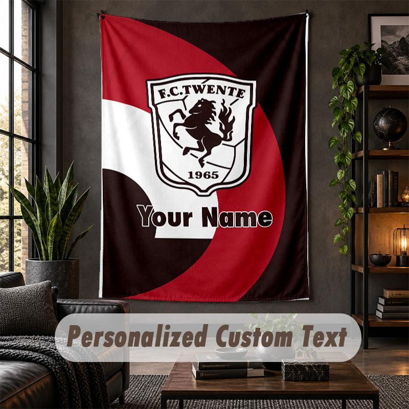 Arazzo da Parete Personalizzato, Testo Personalizzato FC Twente, Tessuto Morbido Arte da Parete per Decorazione Interna